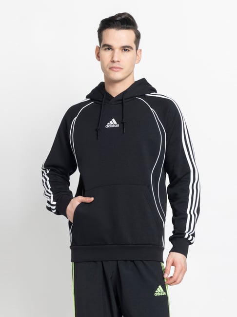 adidas originals black cotton regular fit striped sports hoodie