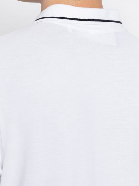 Adidas White Cotton Regular Fit Sports Polo