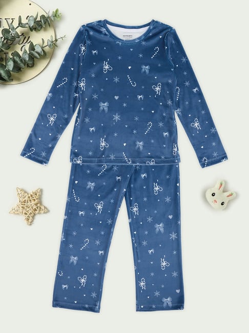 Pantaloons Junior Girls Forever Blue Printed Night Suit
