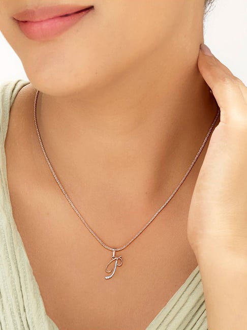P.N.Gadgil Jewellers 14k (585) Rose Gold P Letter Alphabet Pendant
