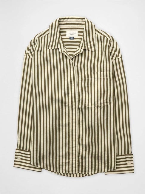 American Eagle Green Loose Fit Striped Shirt-picture-44