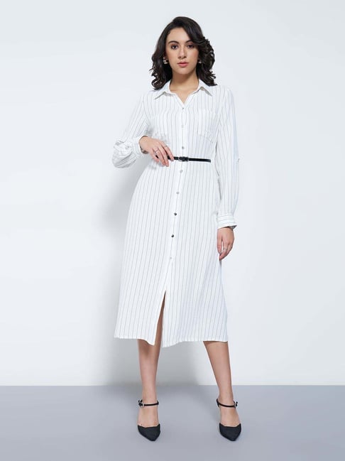 Annabelle By Pantaloons White Regular Fit Striped Formal Dress-picture-10