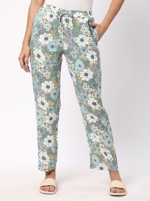 R&B Light Green Rayon Floral Print Pyjamas-picture-20