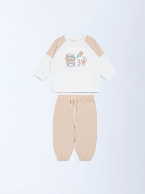 HOP Baby by Westside White Printed Cotton Sweatshirt and Pants Set-picture-15
