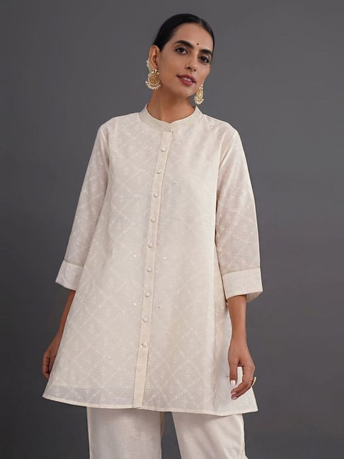 Jaypore Women Off White Hand Embroidery Regular Fit Tunic
