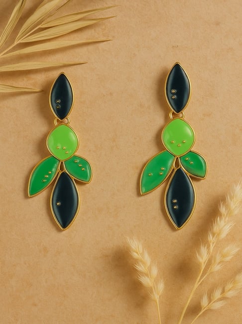 jewelz Green and Navy Leaf Drop Earrings for Women-picture-48