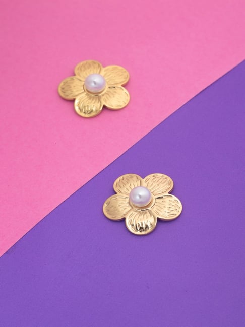 Jewelz Golden Bloom Pearl Studs for Women-picture-27