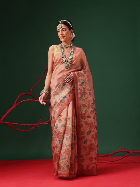 Silk Land Peach Tissue Printed Saree-image-34