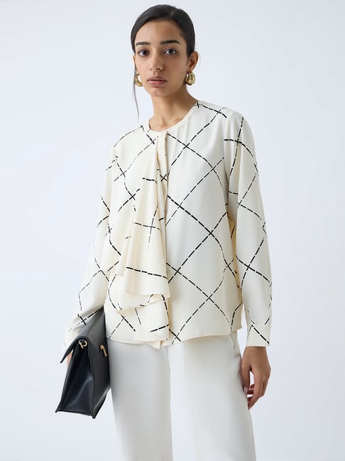 Wardrobe by Westside Off-White Abstract Printed Blouse