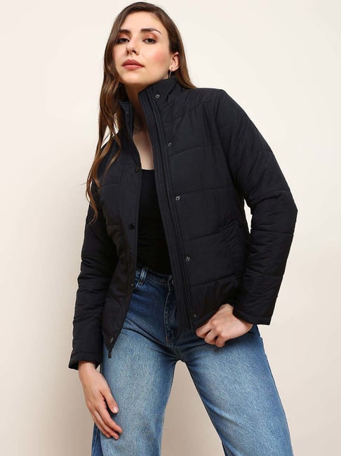 Globus Women Black Mock Neck 2 Pockets Detail Winter Wear Insulator Puffer Jacket-picture-29