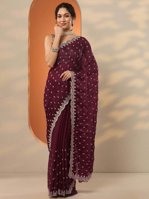 Libas Maroon Embroidered Saree With Unstitched Blouse-picture-45