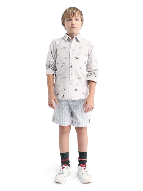 Rare Ones Boys Grey Striped Regular Fit Shorts