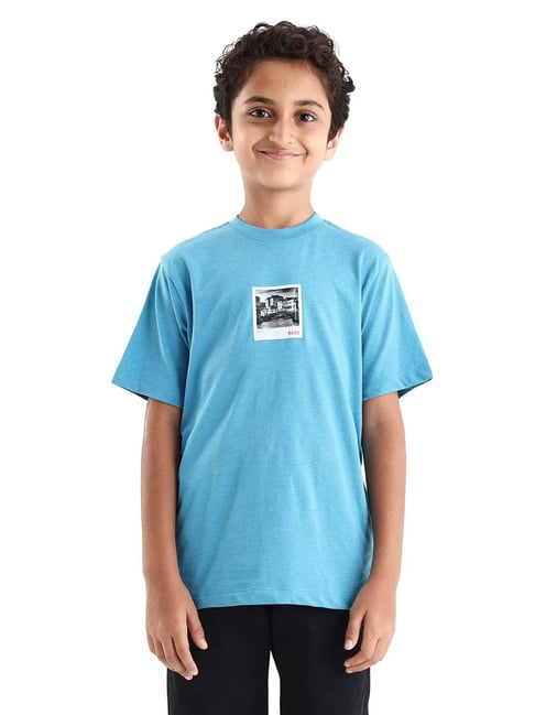 Rare Ones Boys Turquoise Cotton Graphic Print Regular Fit T-Shirt