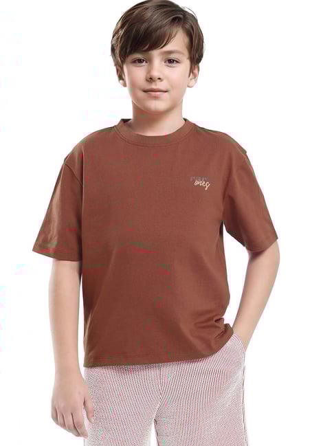 Rare Ones Boys Orange Cotton Printed Relaxed Fit T-Shirt