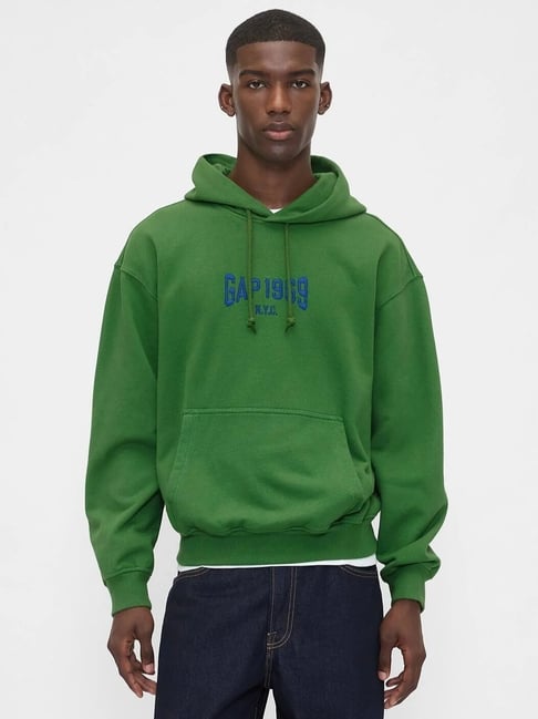 gap green embroidered relaxed fit long sleeves hoodie