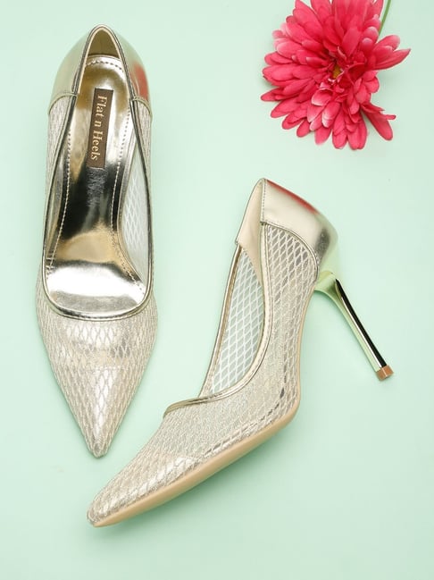 Flat N Heels Women's Golden Stiletto Pump Shoes-picture-16
