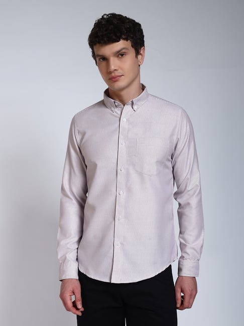 Perch Brown Cotton Striped Slim Fit Shirt-picture-36