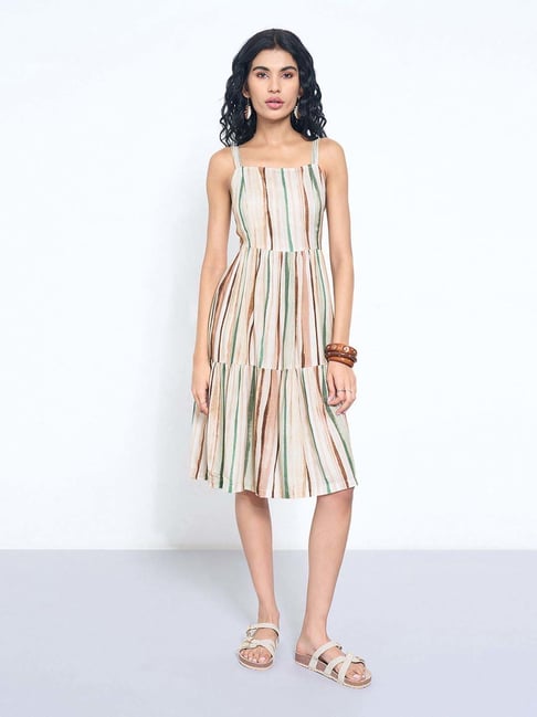 Akkriti By Pantaloons Beige Regular Fit Striped Dress-picture-25