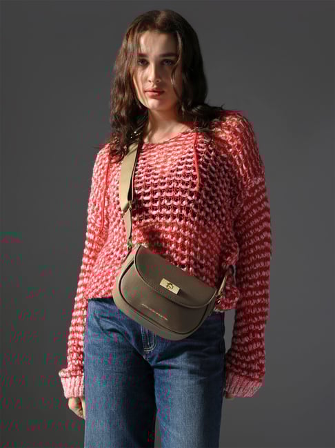 United Colors of Benetton Taupe Andrea Textured Cross Body Bag