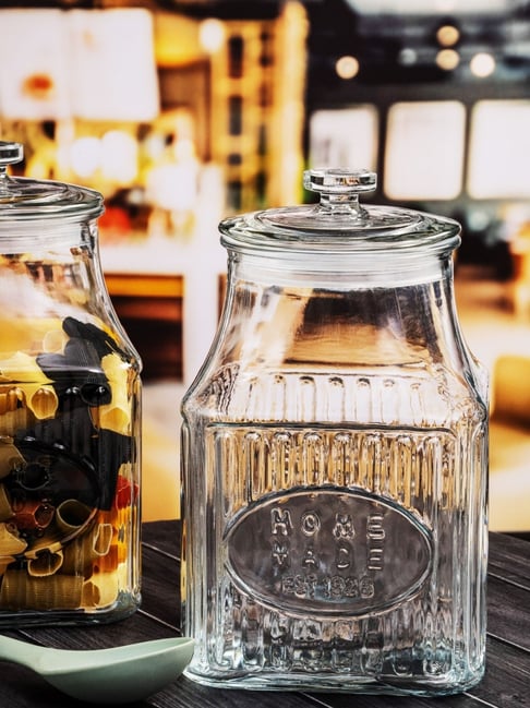 ROXX Clear Cafe Pro Storage Glass Jar with Lid - Set of 2