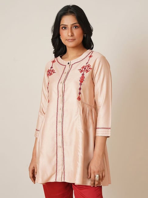 Jaypore Red Hand Embroidery Regular Fit Tunic
