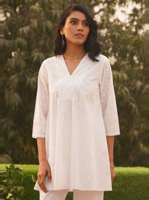Jaypore White Block Print Regular Fit Tunic