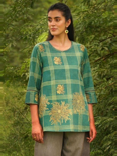 Jaypore Green Printed Regular Fit Top