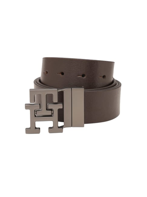 TOMMY HILFIGER Brown & Black Phnom Textured Leather Formal Belt