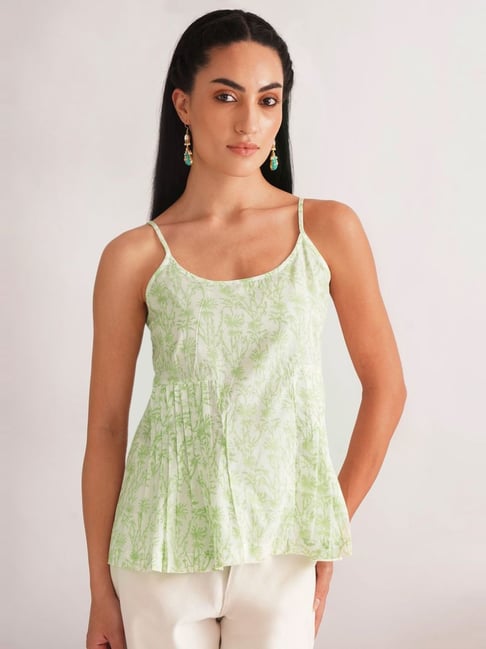 Jaypore Green Printed Flared Fit Top