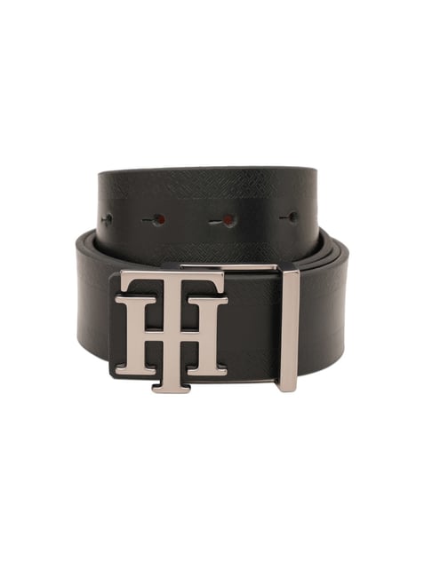 TOMMY HILFIGER Black & Tan Gistrup Textured Leather Formal Belt