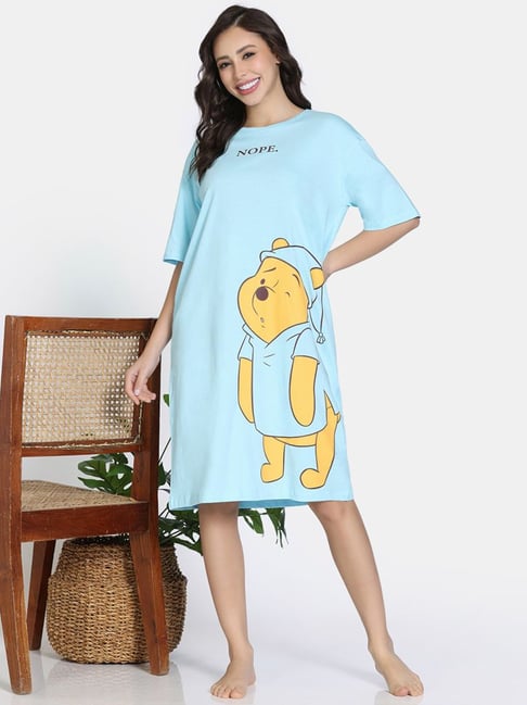 Zivame Blue Cotton Relaxed Fit Printed Night Dress-picture-34