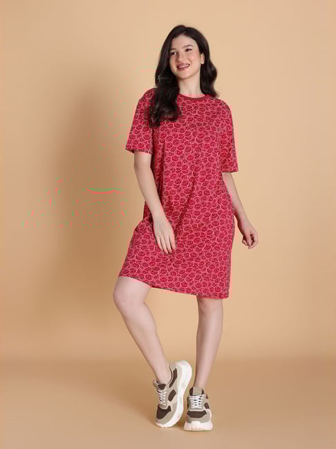 Zivame Red Cotton Relaxed Fit Printed Dress-picture-45