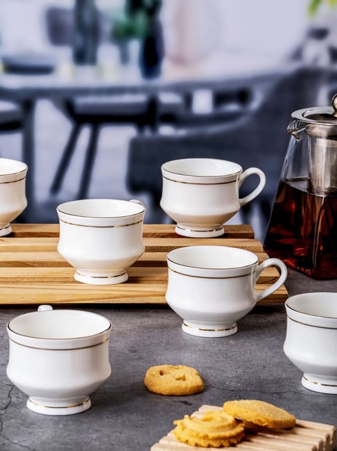 SONAKI White Bone China Printed Cup - Set of 6