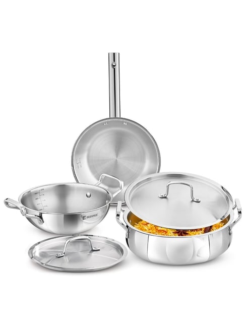 Bergner Silver Stainless Steel Tripro BE Essentials Cookware Set - Set of 5 (8400 ml)