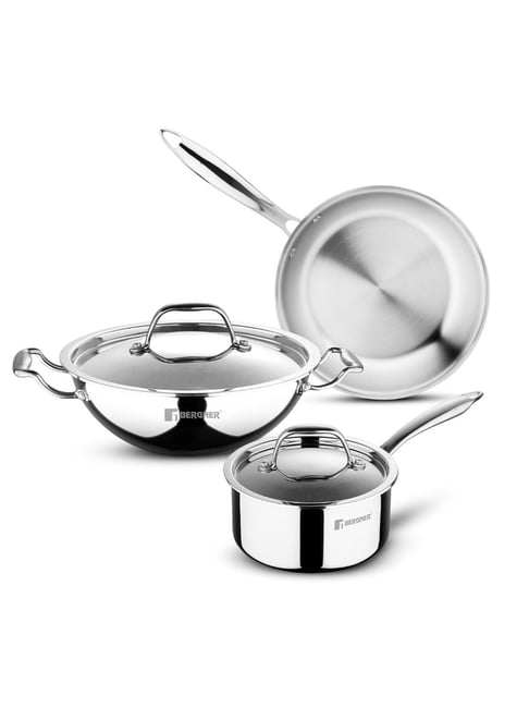 Bergner Silver Stainless Steel Argent Triply Induction & Gas Stove Ready Cookware Set - Set of 5