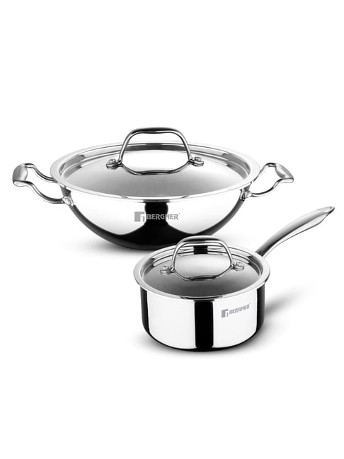 Bergner Silver Stainless Steel Argent Triply Induction & Gas Stove Ready Cookware Set - Set of 4