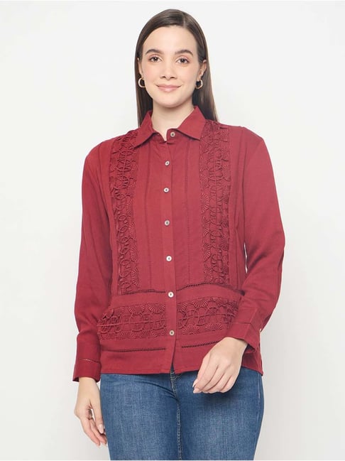 Madame Red Regular Fit Self Pattern Shirt-picture-35