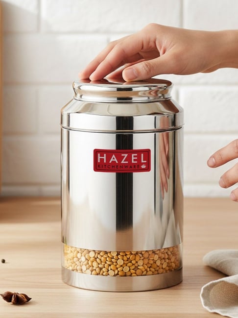 HAZEL Silver Stainless Steel Transparent Airtight Storage Jar - (3250 ml)