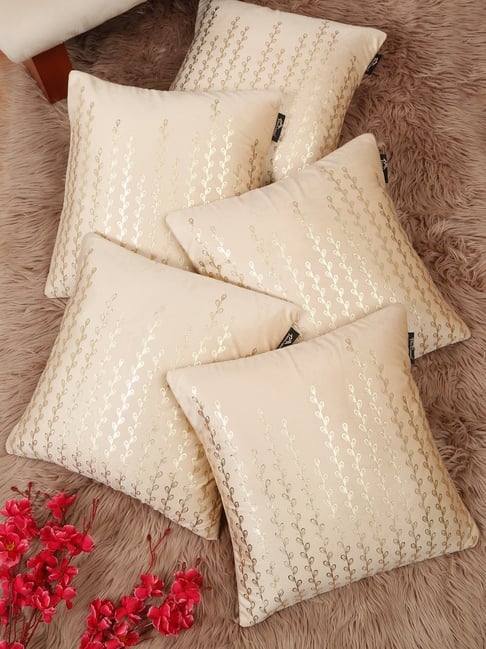 Hosta Homes Multicolor Velvet Abstract Soft Cushion Covers - Set of 5-image-26