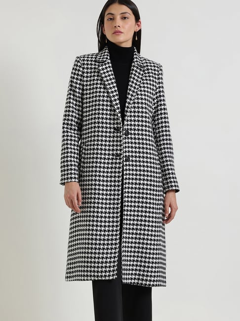 fable street Fablestreet Black & White Tweed Checked Overcoat-picture-42