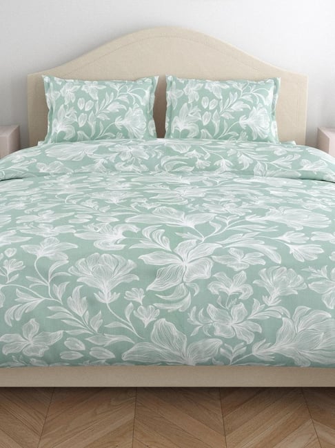 Haus & Kinder Green 100% Cotton Floral 186 TC Double Flat Bedsheet with 2 Pillow Covers