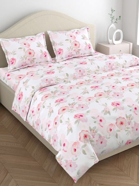 Haus & Kinder Multicolor 100% Cotton Floral 300 TC Soft King Flat Bedsheet with 2 Pillow Covers