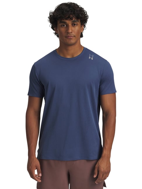 UNDER ARMOUR Blue Regular Fit Solid Short Sleeves Halo Halo Vent T-Shirt-picture-31