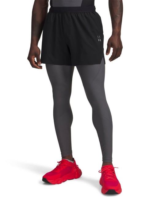 UNDER ARMOUR Black Slim Fit Solid Mid Rise Halo Train Shorts
