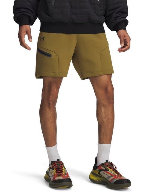 UNDER ARMOUR Green Relaxed Fit Solid Mid Rise Unstoppable Fleece Shorts-picture-48