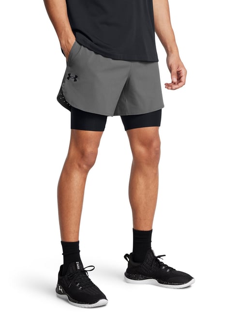 UNDER ARMOUR Grey Slim Fit Solid Mid Rise Vanish Elite Shorts