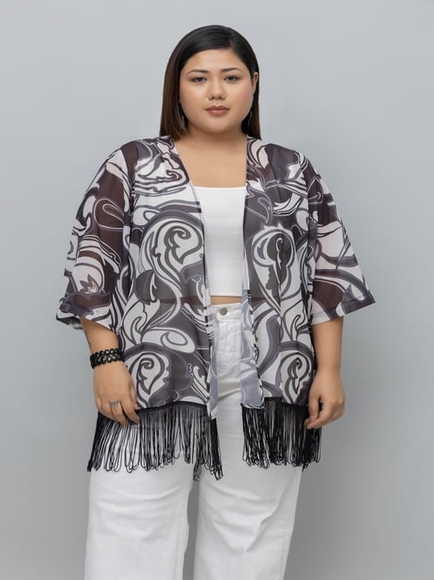 PURYS Black & White Abstract Kimono-picture-16