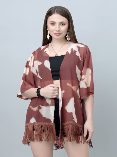 PURYS Brown Abstract Kimono-picture-43
