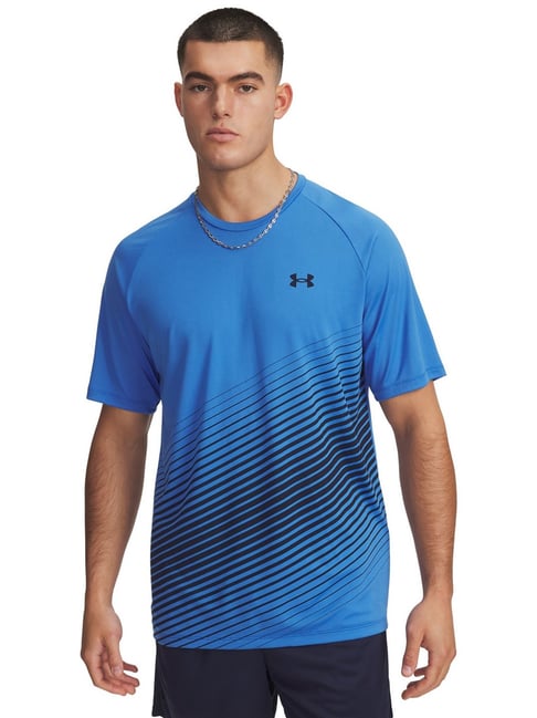 UNDER ARMOUR Blue Regular Fit Solid Short Sleeves Tech Faded T-Shirt-picture-14