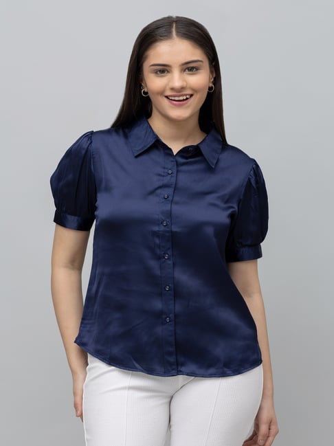 PURYS Navy Regular Fit Shirt-image-0